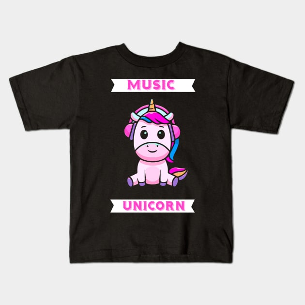 Music Unicorn Magic Cute heudphone Kids T-Shirt by Imutobi